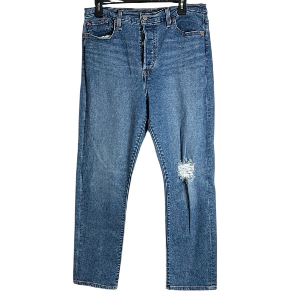 Levi's Wedgie Straight Jeans Medium Wash Distressed Rip Detail size 32